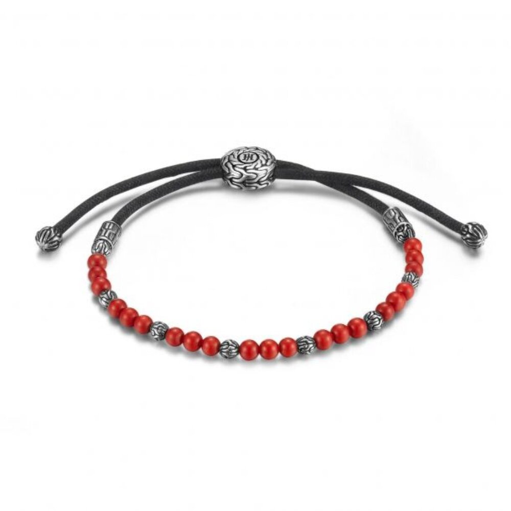 John Hardy Red Coral Bead and Sterling Silver Adjustable Cord Bracelet